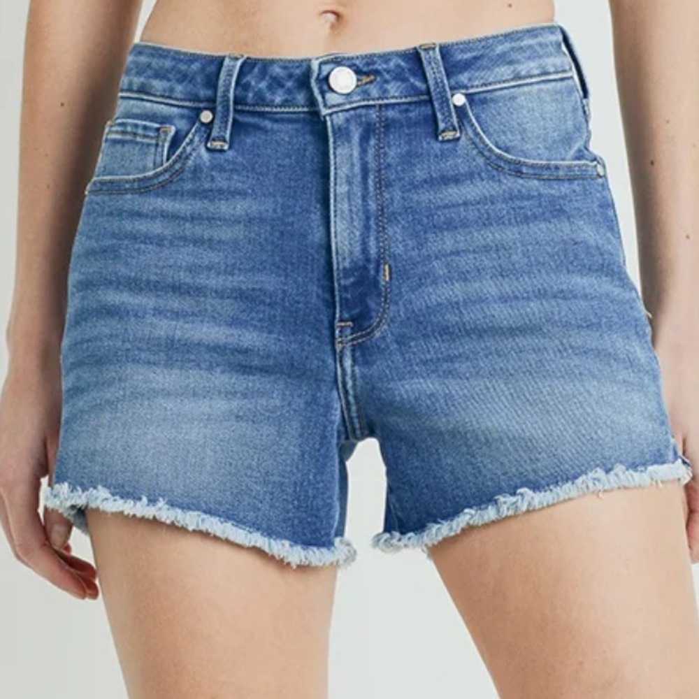 JUST USA Blue Denim Jean HighRise Cutoff frayed Shorts Medium NWT - Picture 9 of 9